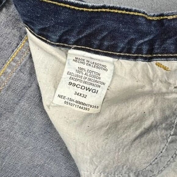 Wrangler Jeans Mens 34x32 Relaxed Straight Dark Wash Cotton Denim Thick Stitch - Picture 6 of 12